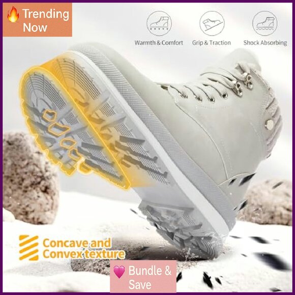 Women's Combat Boots Platform Ankle Boots Waterproof Fuzzy Lined Non-Slip - Picture 5 of 8